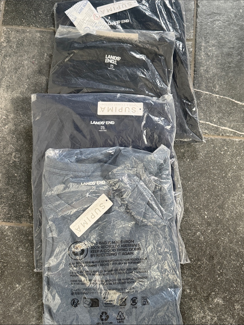 Lands' End Short-Sleeve Tees in Navy, Black, and Heather Blue